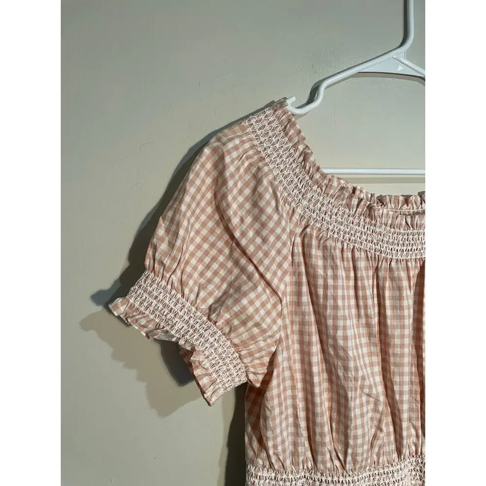 J. Crew Smocked‎ Puff-Sleeve Cotton Poplin Gingham Dress Size Medium